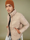 Men Khaki Full Sleeve Puffer Jacket