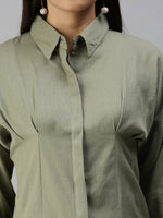 Women's Olive Solid Shirt-AE-10196-Olive