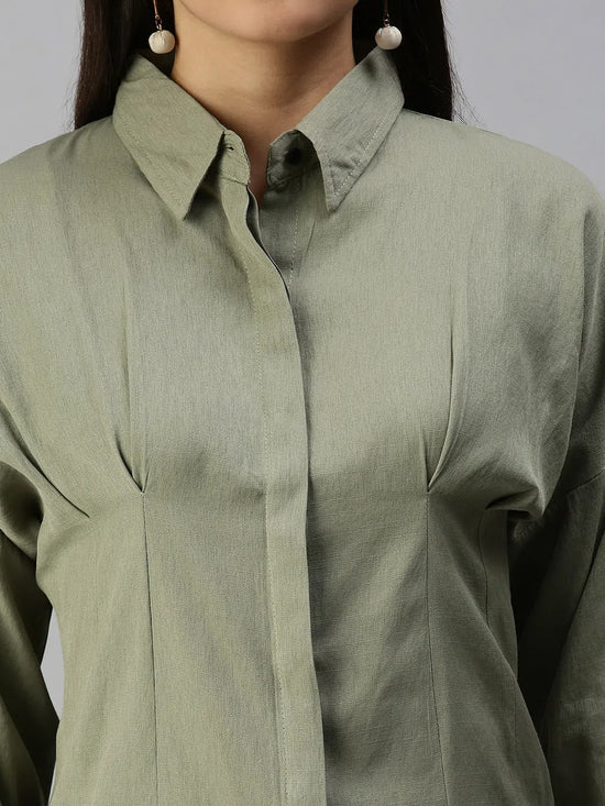 Women's Olive Solid Shirt-AE-10196-Olive