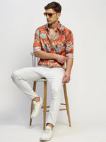 Men Orange Printed Shirt-PRISM-1692-Orange