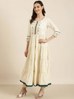 Women Off White Solid Anarkali Kurta-GW-3782-Offwhite