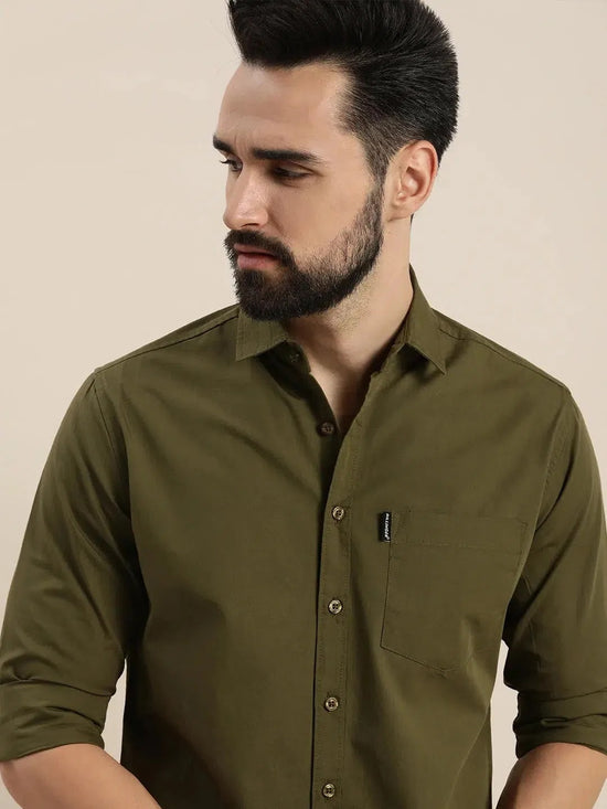 Dillinger Men's Olive Solid Shirt-DLMSRT001OGRN-S