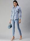 Women's Blue Printed Shirt-AE-10199-Blue