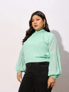 Women Sea Green Balloon Sleeves Top