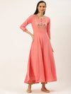 Women's Pink Embellished A-Line Kurtas-FS-1484-Peach