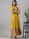 Women's Yellow Printed Anarkali Kurta-AAPNOSA258-Yellow