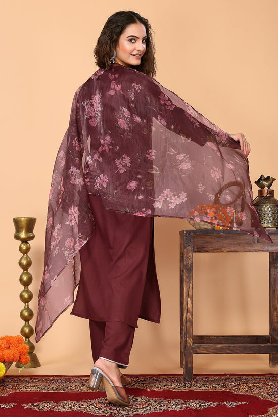 Avanshee Women's Latest Embroidred Cotton Kurta, Pant With Dupatta-ES-7510-Maroon