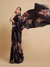 Avanshee Women's Latest Digital Print, Floral Print, Color Block,Bollywood Satin Saree-AVN-8082-BLACK