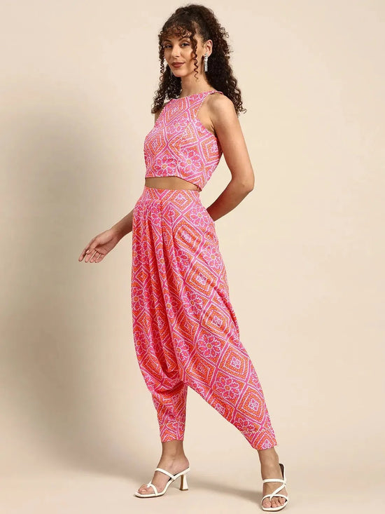 Crop top with Dhoti Pants in Pink