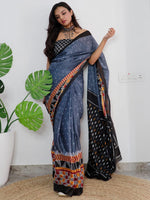 Saree Mall Women's Cotton Grey Printed Designer Saree With Blouse Piece-MINAXI9007