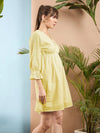 Women Lemon Yellow Schiffli Shift Dress