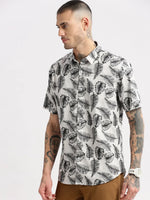 Men Spread Collar Floral Grey Casual Shirt-REVERIE-2129-Grey