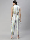 Women's White Striped Jumpsuit-AE-9998-White