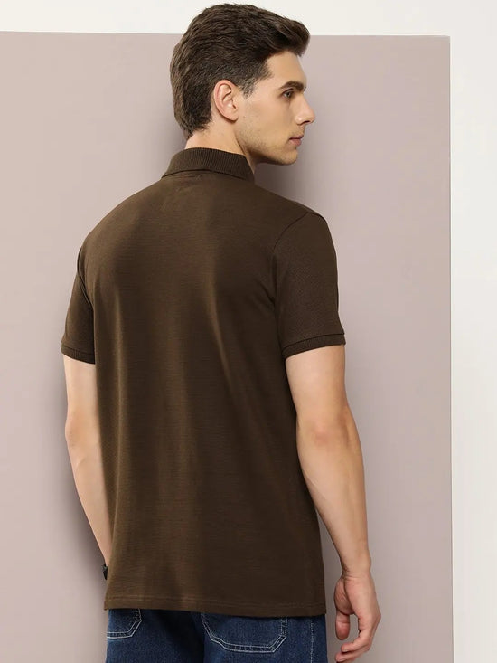 Dillinger Brown Solid Regular Snap Polo T-shirt