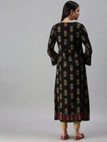 Women's Black Printed Anarkali Kurta-SG11-Black