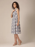 Assymetric Button Dress Off White and Blue