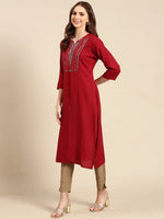 Women's Maroon Printed Straight Kurta-RF-1548-Maroon