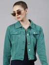 Women Turquoise Blue Solid Denim Jacket-GZ-5598-Turquoiseblue