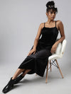 Women Black Solid A-Line Dress-CHN-807-Black