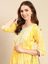 Women's Yellow Tie Dye Anarkali Kurta-AT-A679-Yellow