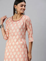 Women's Peach Printed Straight Kurta-SKC3176-Peach