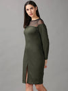 Women's Olive Solid Bodycon Dress-DQ-17-174-F-Olive