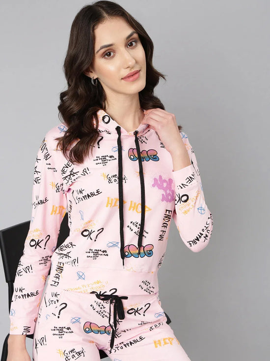 Women Pink Typographic Tracksuit-AF-1959-Pink