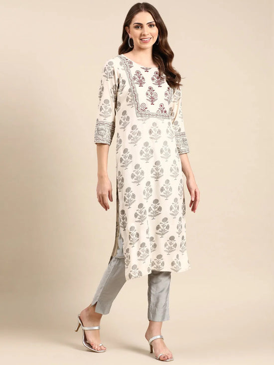 Women's Cream Printed Straight Kurta-NJ-3439358-Cream