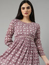 Women Mauve Floral Fit and Flare Dress-BC-CK-999-Mauve