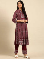 Women's Burgundy Printed Kurta Set-ON-639-Burgundy