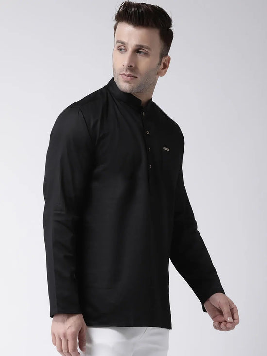 Hangup Men Standard Solid Men's Indian Wear-BlackKurta_Cotton