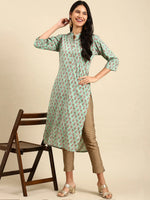 Women's Green Printed Straight Kurta-GW-500-M-Seagreen