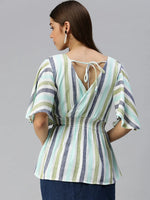 Women's Green Striped Top-AE-103004-Seagreenwhite