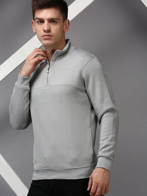 Men Grey Solid Sweatshirt-EX-6000-1-Grey