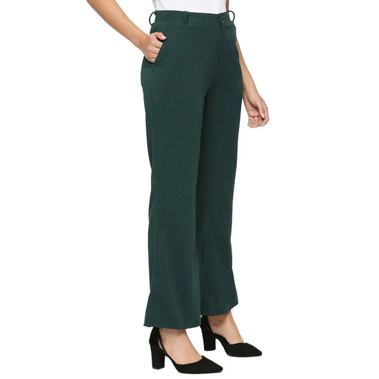 Smarty Pants Women's Cotton Lycra Bell Bottom Bottle Green Color Formal Trouser-SMPT-906B-S