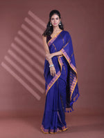 Blue Pure Cotton Zari Stripe Soft Saree With Zari Border-MA59CT06520062