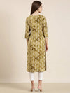 Women Olive Floral Straight Kurta-AT-A1078-K-Olive