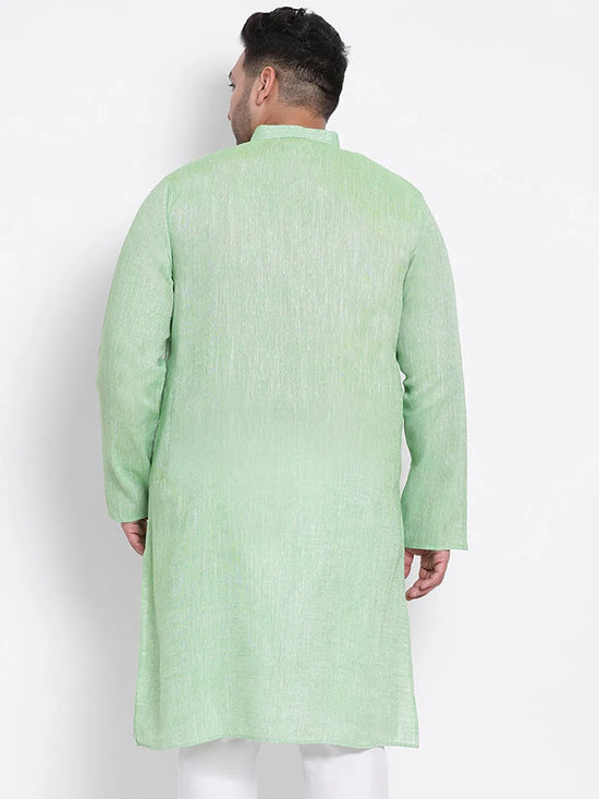 Hangup Men Standard Solid Men's Indian Wear-Parrot_Linen_OnlyLongKurta