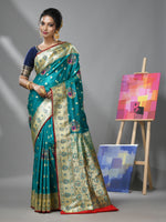 Teal Silk Banarasi Saree With Ethnic Motifs And Woven Designs-MA52BSL44910103