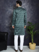 Men's Sequins Embroidered Kurta Pyjama Set.-JOKP-P-5038Olive