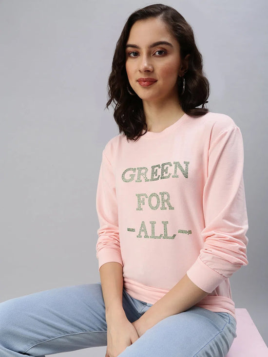 Women's Pink Solid SweatShirt-AN-08-Pink