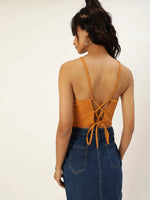 Veni Vidi Vici Mustard Lace Up Back Top