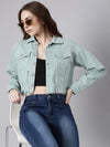 Women Sea Green Solid Denim Jacket-GZ-5599-Seagreen