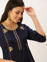 Women's Navy Blue Solid Straight Kurta-DF-1212-Navyblue