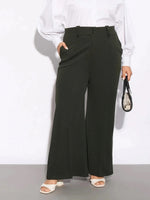 Women Olive Front Loop Detail Bell Bottom Pants