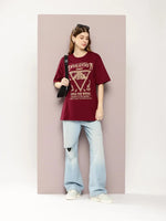 Dillinger Maroon Graphic Oversized T-Shirt-WMNCR502MRN-XS