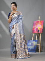 Cornflower Blue Katan Silk Banarasi Saree With Ethnic Motifs And Zari Woven Designs-MA52KA441380077