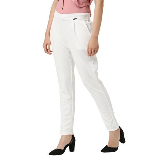 Smarty Pants Women's Cotton Lycra Ankle Length White Formal Trouser