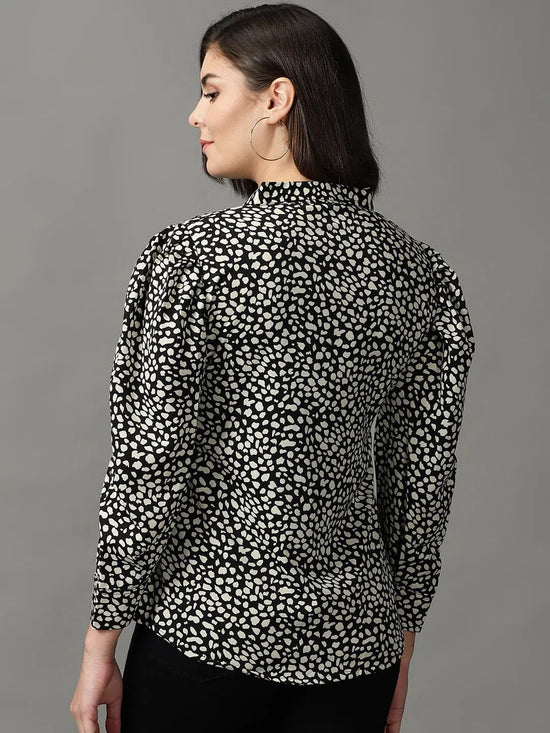 Women's Black Printed Shirt-AE-10363-Black