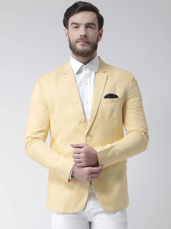 Hangup Men Standard Solid Men Formalwear-Lemon1LinenBlazer